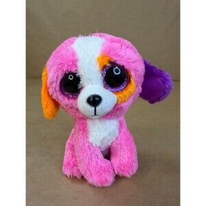 Retired 2016 Ty Beanie Boo Precious Pink Orange Purple Ears Dog 6" Stuffed
